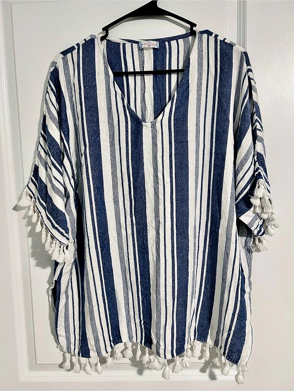 Altar’d State Striped Tassel Tunic in Blue & White Size Medium